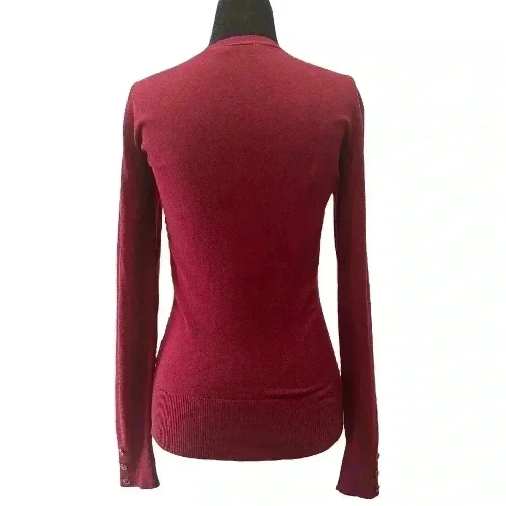 Ricki’s Burgundy Cardigan V Neck Button Front Fitted Size Small - Picture 3 of 16